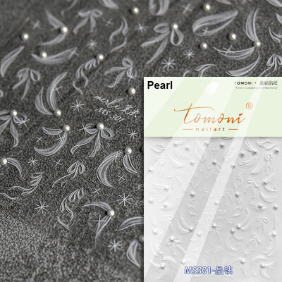 1 κομμάτι αυτοκόλλητα νυχιών με φιόγκο 5D ημιδιαφανές νήμα ελαφριά κορδέλα πολυτελείας ασπρόμαυρο αυτοκόλλητα διακόσμησης νυχιών με πέρλες