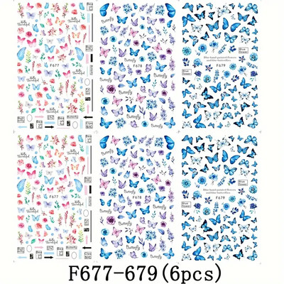 6 τμχ Αυτοκόλλητα νυχιών με σχέδιο ανοιξιάτικη πεταλούδα, αυτοκόλλητα αυτοκόλλητα λουλούδια με σχέδιο νυχιών για διακόσμηση νυχιών