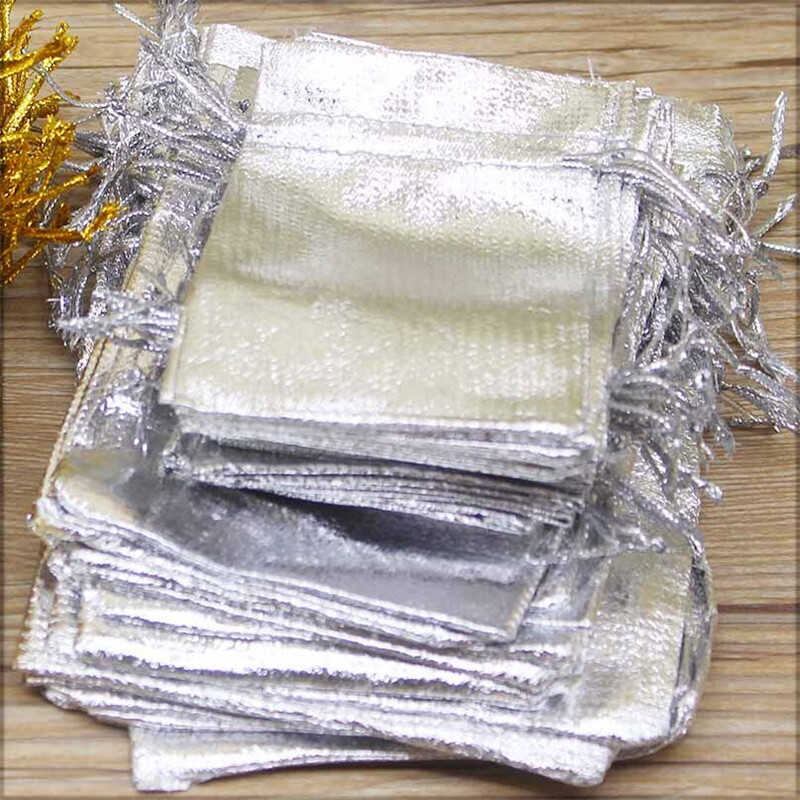 50 vienetų didelio aukso ir sidabro specialaus dizaino kaklo maišelis vestuvių dovanoms, saldainių papuošalams ir papuošalų krepšiams