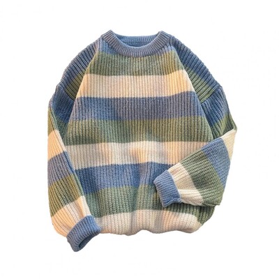 Férfi csíkos pulóver meleg alkalmi pulóver Férfi csíkos Colorblock kötött pulóver vastag meleg O nyakú pulóver őszre télre puha