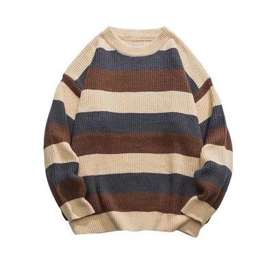 Férfi csíkos pulóver meleg alkalmi pulóver Férfi csíkos Colorblock kötött pulóver vastag meleg O nyakú pulóver őszre télre puha