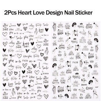 2 бр. Heart Love Design 3D стикери за ноктопластика Английска буква Cool Girl Face Sliders Маникюр за Свети Валентин