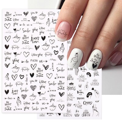 2db Heart Love Design 3D Nail Art matricák Angol betűs Cool lány arc csúszkák Valentin napi manikűr
