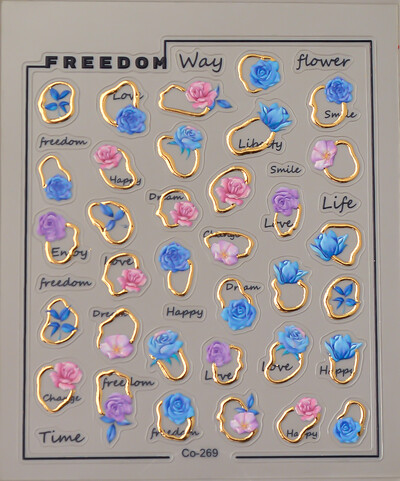 Αυτοκόλλητο λουλουδιού χρυσό δαχτυλίδι νυχιών 5D αυτοκόλλητο γυαλιστερό και αστραφτερό Slider νυχιών Art Decorations Decals CO-269