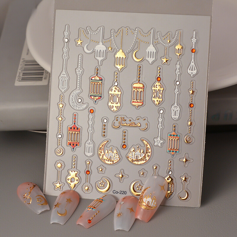 Δημιουργήστε το δικό σας σχέδιο Αυτοκόλλητο νυχιών σε αραβικό στυλ Moon Gold Διακοσμήσεις νυχιών Sliders Μανικιούρ CO-220