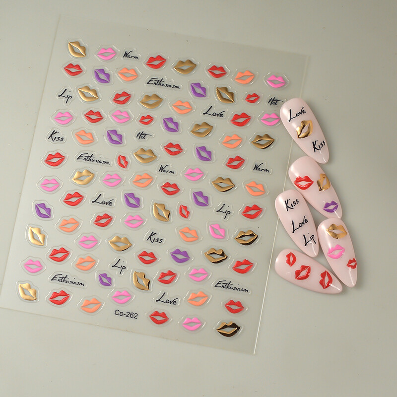 1 lapo seksualus lūpų nagų lipdukas lazerinis auksinis manikiūras 3D nagų dailės dekoravimo lipdukas individualizuotas logotipas su antspaudu CO-262