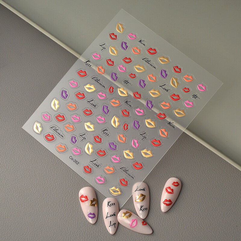 1 lapo seksualus lūpų nagų lipdukas lazerinis auksinis manikiūras 3D nagų dailės dekoravimo lipdukas individualizuotas logotipas su antspaudu CO-262