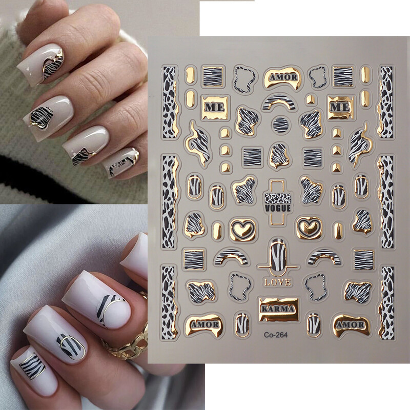 Elegantna naljepnica na fignernail ruksaku torbi šalici Vogue uzorka zlatna laserska naljepnica za nokte reljefni blagdanski dar CO-264