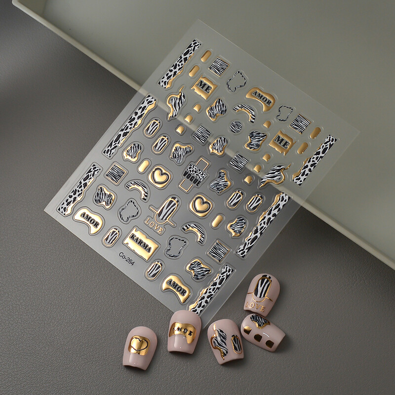Elegantna naljepnica na fignernail ruksaku torbi šalici Vogue uzorka zlatna laserska naljepnica za nokte reljefni blagdanski dar CO-264