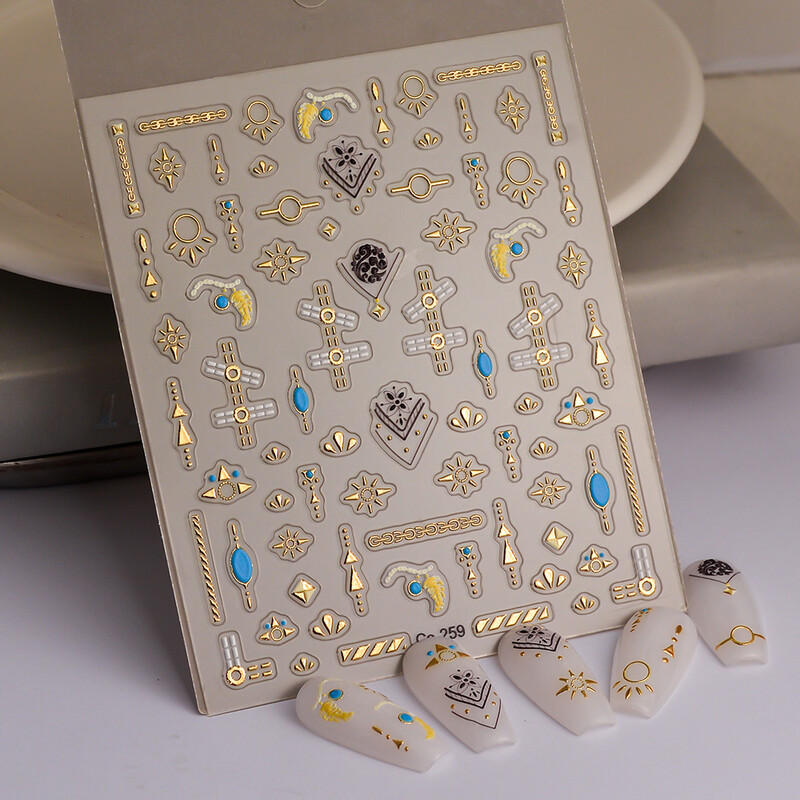 Creați-vă propriul autocolant pentru unghii Autocolante de lux bronzate cu aur Adeziv glisor pentru unghii strălucitor Decorații artistice OEM CO-259