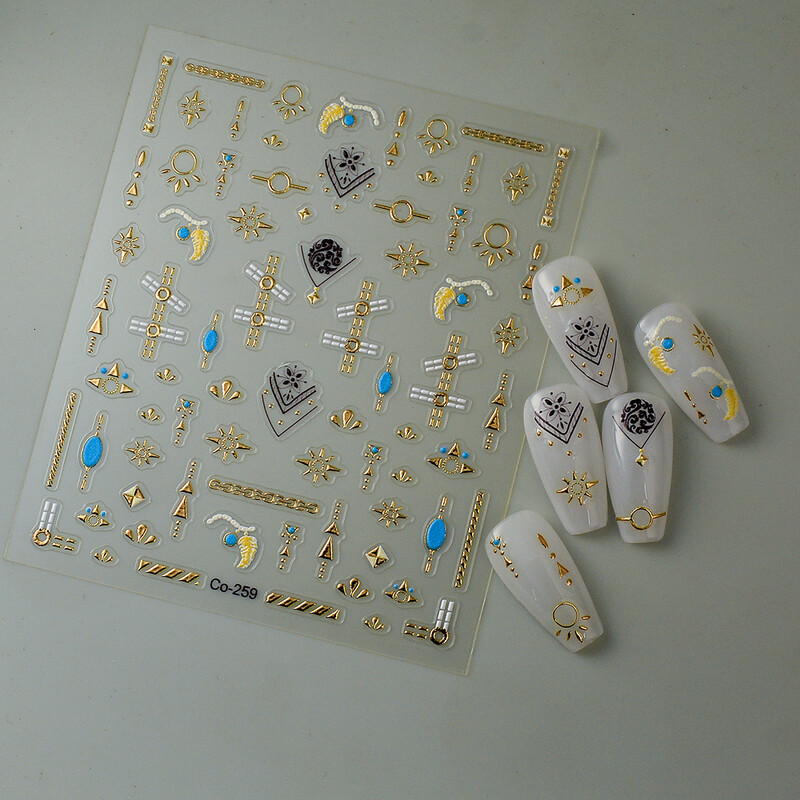 Creați-vă propriul autocolant pentru unghii Autocolante de lux bronzate cu aur Adeziv glisor pentru unghii strălucitor Decorații artistice OEM CO-259