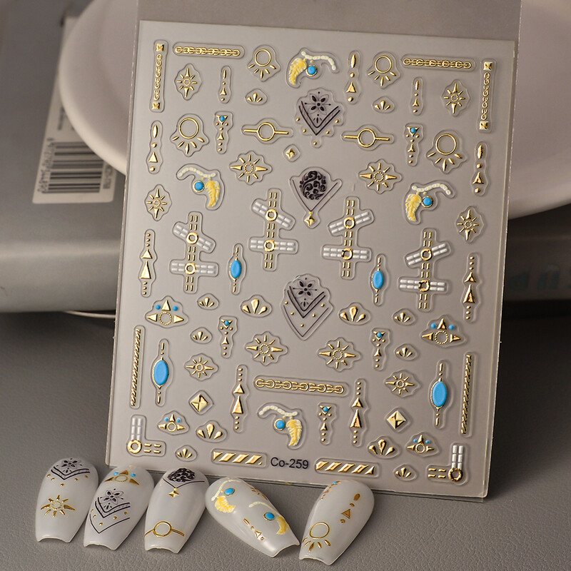 Creați-vă propriul autocolant pentru unghii Autocolante de lux bronzate cu aur Adeziv glisor pentru unghii strălucitor Decorații artistice OEM CO-259