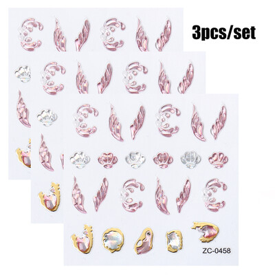 3 kom/set samoljepljive naljepnice s dijamantnim biserom za nokte zlatni okvir apstraktne geometrije nove 5D kreativne naljepnice ukrasi za nokte