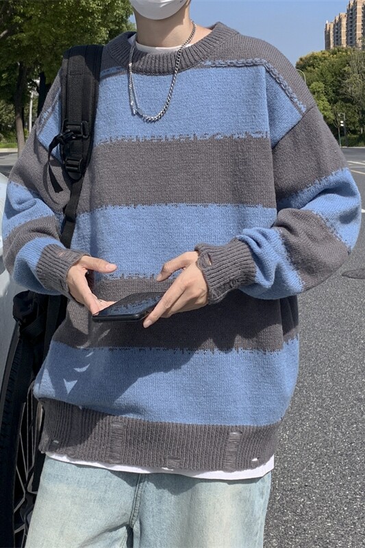 Hot Sale Αντίθεση χρώματος Φθινοπωρινό Χειμερινό Πλεκτό Πουλόβερ Πουλόβερ Μαύρο Κόκκινο Ριγέ Πλεκτό Πλεκτό Πουλόβερ E62