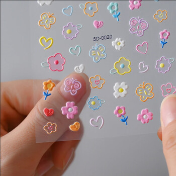 1 бр. 5D Kawaii стикер за нокти Цветни цветни букви Nail Art Slider Карикатура Маникюр Самозалепващи се за деца Момиче Декорация на ноктите