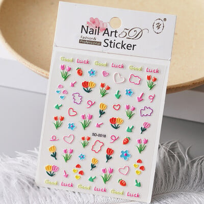 1kom 5D Kawaii naljepnica za nokte Šareno cvjetno slovo Nail Art Slider Crtani manikurni samoljepljivi ukrasi za nokte za djevojčice