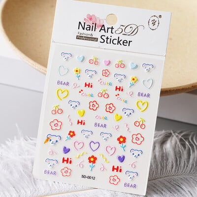 1kom 5D Kawaii naljepnica za nokte Šareno cvjetno slovo Nail Art Slider Crtani manikurni samoljepljivi ukrasi za nokte za djevojčice