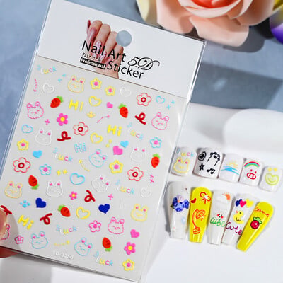 1kom 5D Kawaii naljepnica za nokte Šareno cvjetno slovo Nail Art Slider Crtani manikurni samoljepljivi ukrasi za nokte za djevojčice