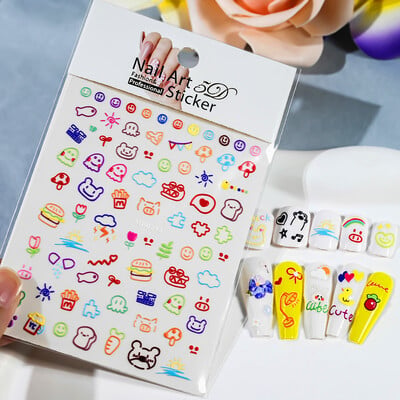1kom 5D Kawaii naljepnica za nokte Šareno cvjetno slovo Nail Art Slider Crtani manikurni samoljepljivi ukrasi za nokte za djevojčice