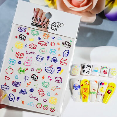1kom 5D Kawaii naljepnica za nokte Šareno cvjetno slovo Nail Art Slider Crtani manikurni samoljepljivi ukrasi za nokte za djevojčice