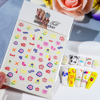 1kom 5D Kawaii naljepnica za nokte Šareno cvjetno slovo Nail Art Slider Crtani manikurni samoljepljivi ukrasi za nokte za djevojčice