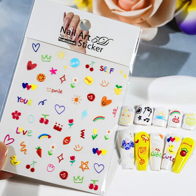 1kom 5D Kawaii naljepnica za nokte Šareno cvjetno slovo Nail Art Slider Crtani manikurni samoljepljivi ukrasi za nokte za djevojčice