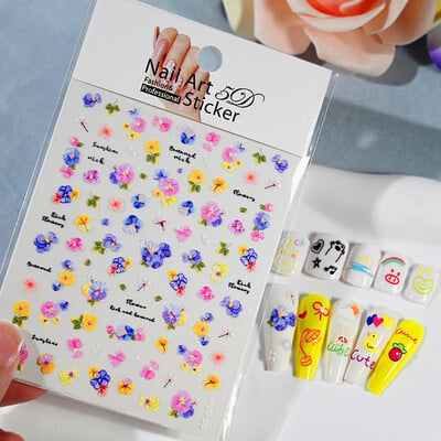 1kom 5D Kawaii naljepnica za nokte Šareno cvjetno slovo Nail Art Slider Crtani manikurni samoljepljivi ukrasi za nokte za djevojčice