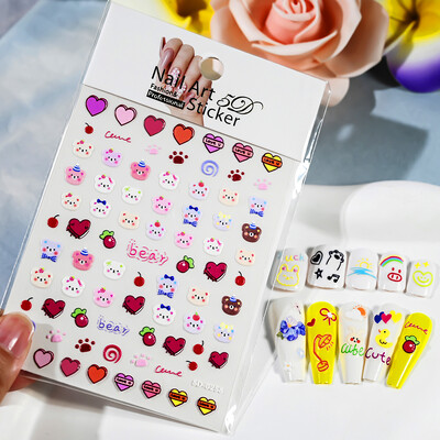 1kom 5D Kawaii naljepnica za nokte Šareno cvjetno slovo Nail Art Slider Crtani manikurni samoljepljivi ukrasi za nokte za djevojčice