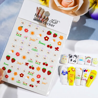 1kom 5D Kawaii naljepnica za nokte Šareno cvjetno slovo Nail Art Slider Crtani manikurni samoljepljivi ukrasi za nokte za djevojčice