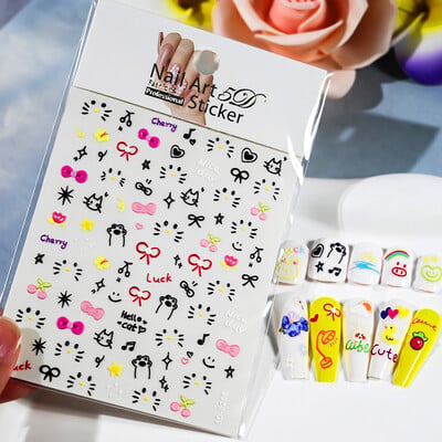 1kom 5D Kawaii naljepnica za nokte Šareno cvjetno slovo Nail Art Slider Crtani manikurni samoljepljivi ukrasi za nokte za djevojčice