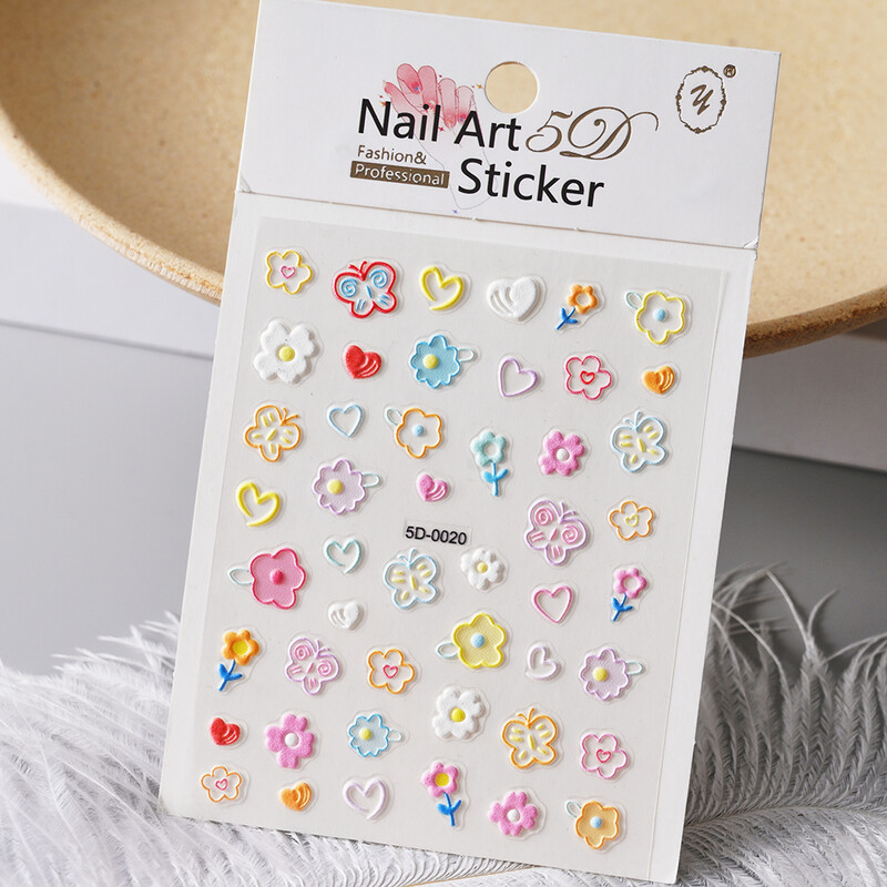 1kom 5D Kawaii naljepnica za nokte Šareno cvjetno slovo Nail Art Slider Crtani manikurni samoljepljivi ukrasi za nokte za djevojčice