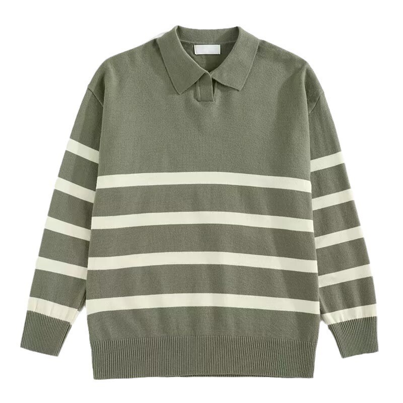 Jesenski jednostavni prugasti pulover na preklop za muškarce, ležerna vintage korejska modna pletena odjeća Top Novi Y2K široki pleteni pulover džemper
