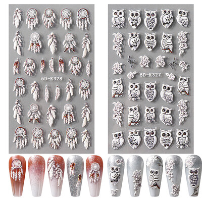 Αυτοκόλλητα νυχιών 5D Slider Σχέδιο κουκουβάγιας Ανάγλυφο Ολογραφικό Ονειροπαγίδα Αυτοκόλλητα Αυτοκόλλητα Μανικιούρ Είδη και Διακοσμητικά τέχνης