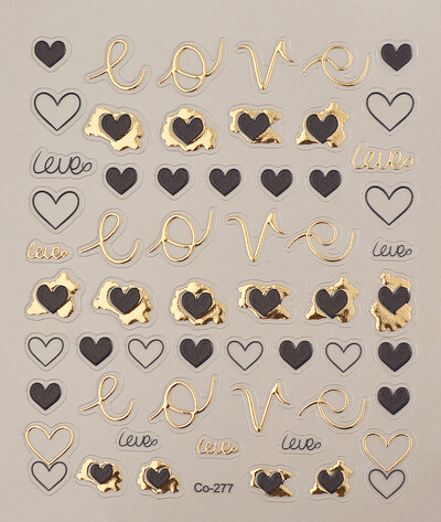 Αυτοκόλλητο νυχιών με σχέδιο σε χρυσό & μαύρη καρδιά Αυτοκόλλητο με ανάγλυφο Χρυσό LOVE DIY Αυτοκόλλητα νυχιών Foils Wraps Decorations CO-277