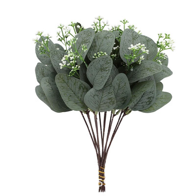 20 KOM Umjetno lišće eukaliptusa, stabljike, rasuti komadi lišća u srebrnom dolaru Biljke lažnog cvijeća za vjenčane bukete, cvjetni ukras