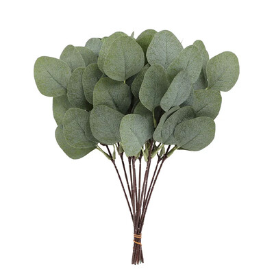 20 KOM Umjetno lišće eukaliptusa, stabljike, rasuti komadi lišća u srebrnom dolaru Biljke lažnog cvijeća za vjenčane bukete, cvjetni ukras