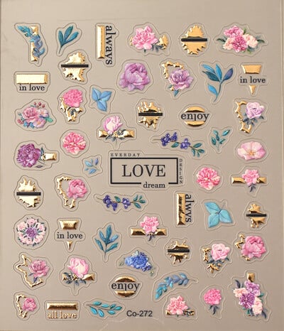 Αυτοκόλλητο ντιζάιν αυτοκόλλητο νυχιών λέιζερ χρυσό LOVE DREAM FLOWER Σχεδιασμός Αυτοκόλλητο συρόμενο συρόμενο Νυχιών Διακοσμήσεις Εργαλείο μανικιούρ Decal CO-272