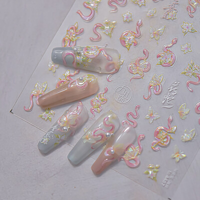 3D Fashion Jelly Flash Quadripetal Flower Butterfly Nail Art Naljepnice Dizajni za manikuru Visokokvalitetna samoljepljiva naljepnica T-4204