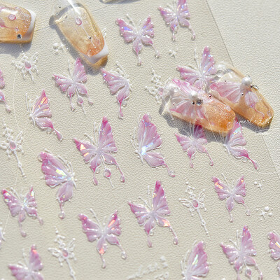 3D Fashion Jelly Flash Quadripetal Flower Butterfly Nail Art Naljepnice Dizajni za manikuru Visokokvalitetna samoljepljiva naljepnica T-4204