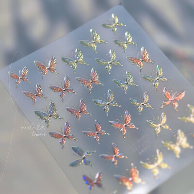 3D Fashion Jelly Flash Quadripetal Flower Butterfly Nail Art Naljepnice Dizajni za manikuru Visokokvalitetna samoljepljiva naljepnica T-4204