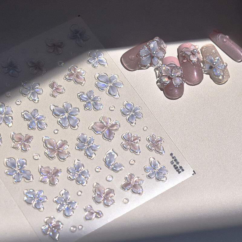 3D Fashion Jelly Flash Quadripetal Flower Butterfly Nail Art Naljepnice Dizajni za manikuru Visokokvalitetna samoljepljiva naljepnica T-4204