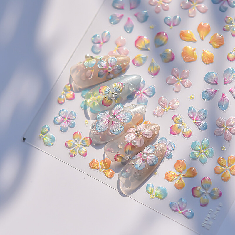 3D Fashion Jelly Flash Quadripetal Flower Butterfly Nail Art Naljepnice Dizajni za manikuru Visokokvalitetna samoljepljiva naljepnica T-4204