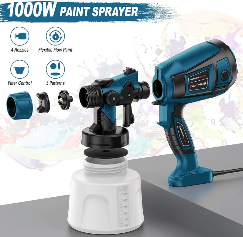 1400ML električni pištolj za raspršivanje 800W HVLP raspršivač boje velike snage Automobilski čelični premaz Airbrush za dom DIY s 4 mlaznice