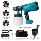 Pistol de pulverizare electric portabil fără fir de 1000 ml Pulverizator de vopsea de uz casnic Mobilier auto Acoperire din oțel Aerograf pentru baterie Makita 18V