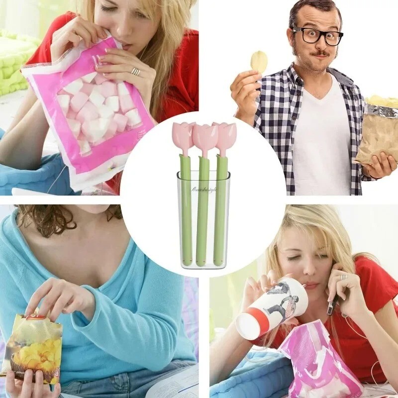 5 vnt Kūrybinis tulpės formos maišelio spaustukas Nešiojamas maisto užkandžių duonos sandarinimo spaustukas su magnetine laikymo dėžutės plastikine kišenės sandarinimo spaustuku