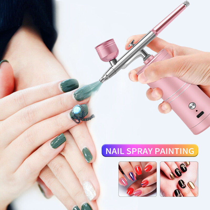 Kaasaskantav laetav juhtmevaba õhuhari koos kompressori ühetoimelise pihustuspüstoliga näo ilu jaoks, küünte kunsti tätoveeringu jaoks käsitöökoogivärvi