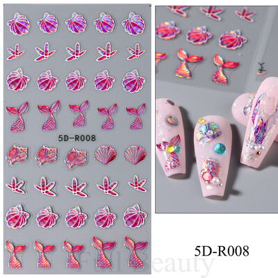 Λαμπερά αυτοκόλλητα νυχιών ουράς γοργόνας Ολογραφικό αστέρι 5D αυτοκόλλητα με θαλάσσια ζώα Μέδουσες νυχιών Sliders Scrub Καλοκαιρινό σχέδιο