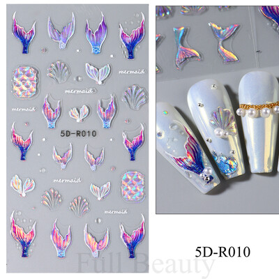 Λαμπερά αυτοκόλλητα νυχιών ουράς γοργόνας Ολογραφικό αστέρι 5D αυτοκόλλητα με θαλάσσια ζώα Μέδουσες νυχιών Sliders Scrub Καλοκαιρινό σχέδιο