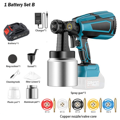 Pistol electric de pulverizare 42000RPM 5 duze 1000ML Pulverizator de vopsea de uz casnic Mobilier auto Aerografia pentru baterie Makita