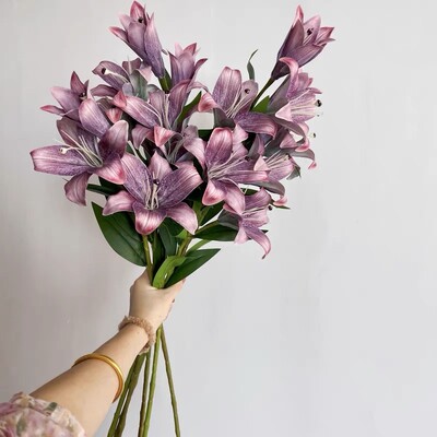3 fejes liliom Vintage selyem művirágok európai retro valódi érintésű hamis virágok buli esküvői dekorációhoz Flores